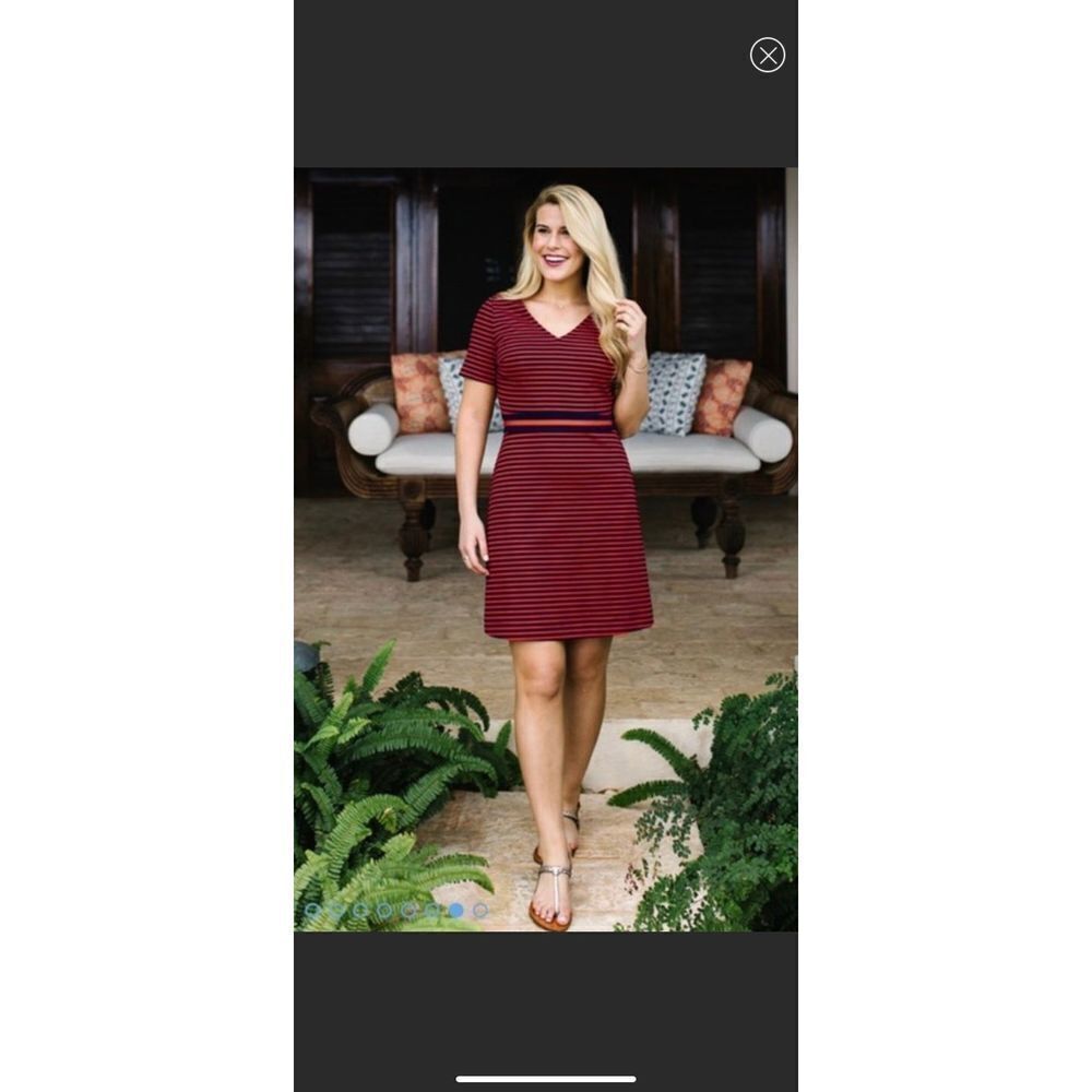 NWT Draper James Stripe Ponte Knit A Line Dress. Navy and Red. Size small